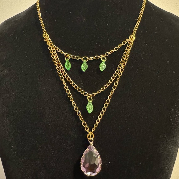 Fairycore Purple Ombre Crystal Pendant Green Leaf Necklace - Picture 4 of 16